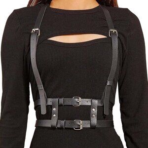 Punk Leather Waist Harness Belt Adjustable Garter Body Corset Accessory